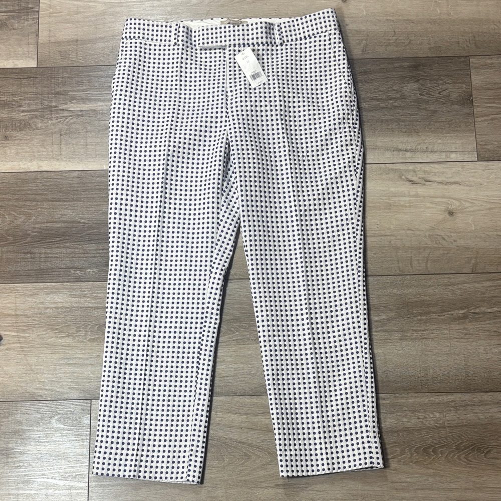 Banana Republic White Blue Polka Dot Straight Leg Trousers